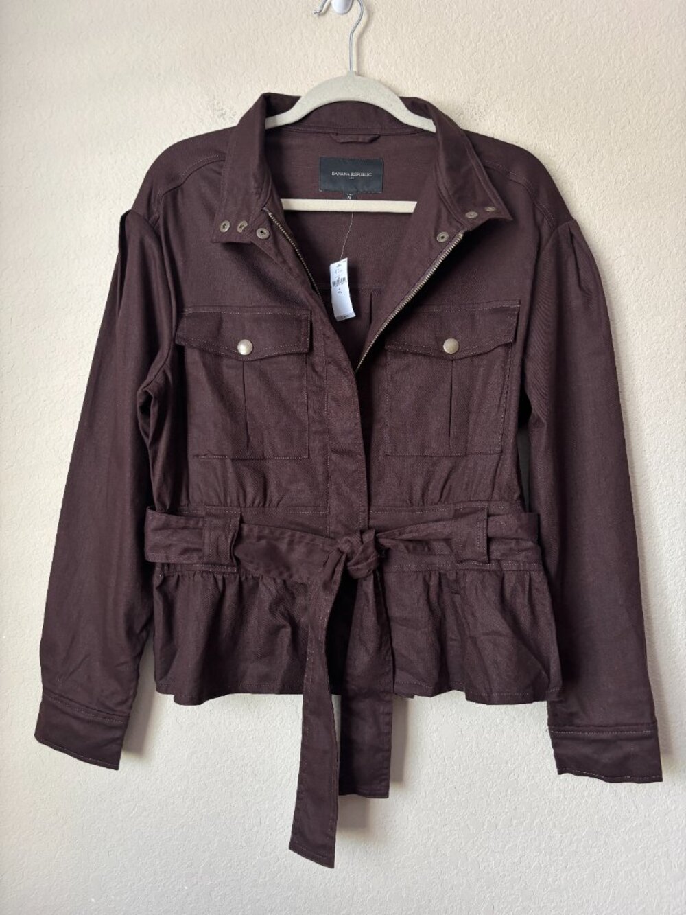 Banana Republic NEW Linen Aviator Tie Waist Jacket in Bark M Tall - Picture 5 of 10